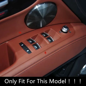 Pre Audi Q7 2008-LHD Uhlíkových Vlákien Dvere Auta Opierkou Panel Obtlačky Auto okenného Skla Zdvíhacie Tlačidlá Kryt Výbava 6Pcs