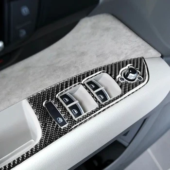 Pre Audi Q7 2008-LHD Uhlíkových Vlákien Dvere Auta Opierkou Panel Obtlačky Auto okenného Skla Zdvíhacie Tlačidlá Kryt Výbava 6Pcs
