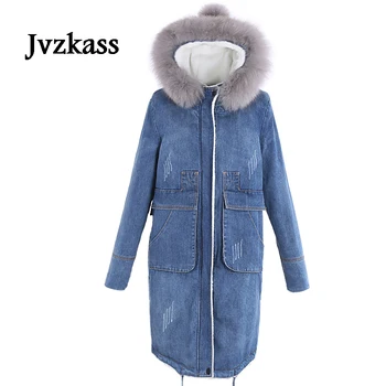 Jvzkass 2019 Jeseň a v zime bavlna kabát žien self-pestovanie zahusťovanie Fox kožušiny golier kovboj jahňacie kožušiny žena zimné Z210