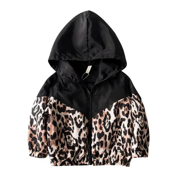 2-10Yrs Jeseň Móda, Detská Deti, Baby, Dievčatá Bunda Oblečenie Leopard Tlač Dlhý Rukáv Zips s Kapucňou Kabát Oblečenie