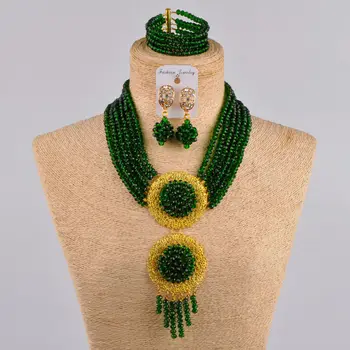 Majalia Módne Nigéria Svadobné afriky korálky šperky set Dark Green Crystal náhrdelník náramok Svadobné Šperky sady ls-02