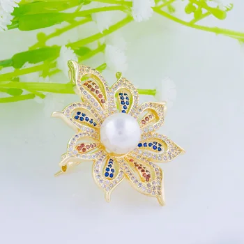 Móda perlou kolíkového farba zirkón brošňa lady svadobné šaty šatku s strán, šperky, doplnky