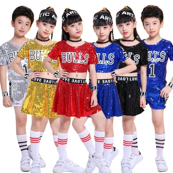 2021 Nové Deti Jazz Tanečných Kostýmov, Chlapci Dievčatá Flitrami Hip Hop Oblečenie Tanečné Predstavenie Kostým Rave Oblečenie