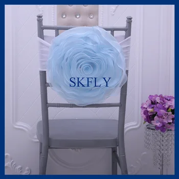 CH091G Nádherný zákazku svetlo modrá veľké organza stoličky kvet s spandex band