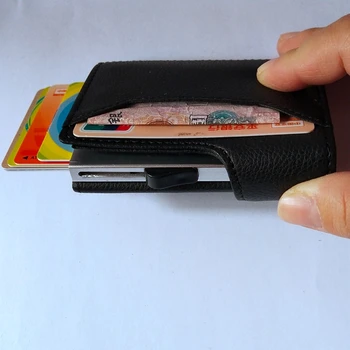 Móda 2020 Ženy, Mužov PU Kožené Antitheft RFID Mini Peňaženky Automatické Vysuňte ID Karty Prípade Hliníka Držitelia Kreditných Kariet