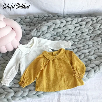 0-3T Baby Girl Šaty, Tričko, biela, žltá, 2-Farebné Tričko Dievča Oblečenie na Jar Horn rukáv, Dlhé Rukávy Módne Baby Girl Šaty