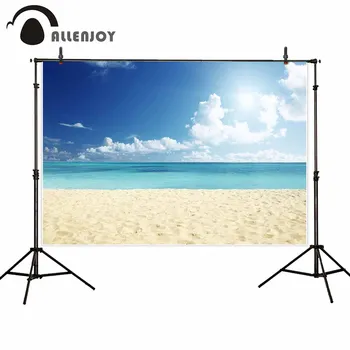 Allenjoy profesionálnej fotografie v pozadí tropickom tichom piesočnatej pláži, modrá obloha, biele oblaky pozadie horúcich letných photocall