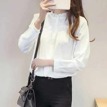 Ženy Blúzky Dámske Elegantné Dlhé rukávy Office Tričko Slim Basic Topy Transparentné Blusas Rk