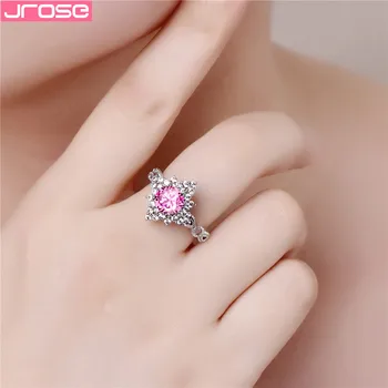 JROSE Rainbow Ružová Biely Kvet, Zirkón Prstene Pre Ženy Módne Svadobné Rýdzeho Striebra 925 Šperky, Zásnubné Anillos Mujer