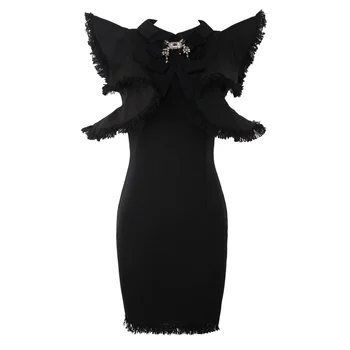 Vysoko Kvalitné Sexy Ženy, O-Neck Black White Rayon Obväz Jednoduché, Elegantné Návrat Domov Večer Party Šaty
