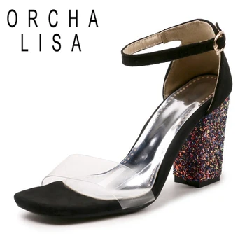 ORCHA LISA Ženy Sandále Otvorené Prst 8.5 cm 5 cm Lesk Námestie Podpätky Jedným tlačidlom pracky Transparentné, Veľké veľkosti 28-52 Červená Bežné C1804