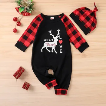 (3 M-24M) Baby Dlhý Rukáv Vianočné Elk Deerly Koberčeky Jumpsuit + Klobúk Nastaviť Dlhý Rukáv Vianočné Jeleň Koberčeky Jumpsuit Jumpsuit F4*
