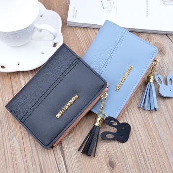 2020 nové peňaženky, dámske krátke módne kórejských študentov zips strapec tenké 2-násobne peňaženky zmeniť karty taška