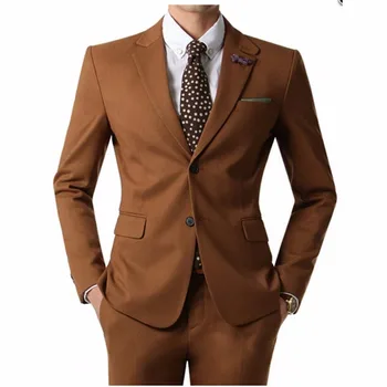 2020 Nové Slim Fit Groomsmen Zárez Klope Ženícha Tuxedos Hnedé Pánske Obleky, Svadobné Najlepší Muž (Bunda+Nohavice)