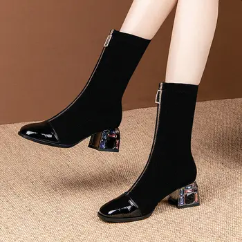 Čistá červená tenké topánky dámske 2020 jeseň/zima nové krátke vody vŕtačka s mid-rukáv pol módne silné päty elastické topánky