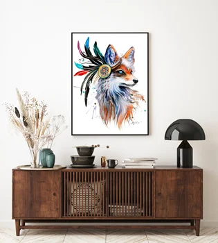 HD Vytlačí Moderné Plátno Zvierat Fox Ducha Pierko Obrázky Wall Art Modulárny Maľovanie Plagátu Nordic Obývacia Izba Domova Rámovanie