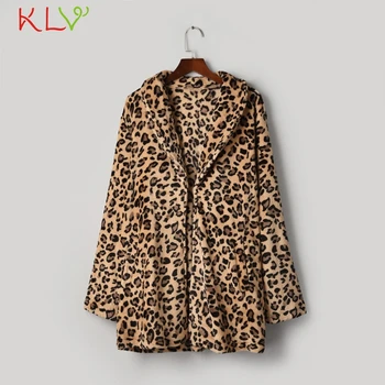 Bunda Ženy Leopard Umelú Kožušinu Kabát s Kapucňou Voľné Polovice Dlhý Zimný Kabát Ženy Bežné Outwear Šaty Plus Veľkosť Chaqueta Mujer 19Oct