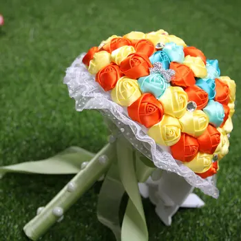Najnovšie orange +modrá +žltá crystal svadobné svadobné kytice pre svadobné dekorácie
