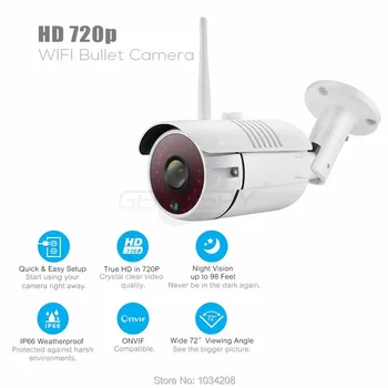 Nepremokavé IP66 Vonkajšie Bullet IP Kamera WIFI Kartu SD 1MP 720P HD Bezdrôtový Survelliance CCTV IP Cam IČ P2P Onvif iPhone Android