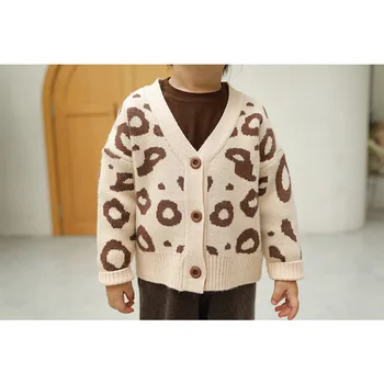 Dievčatá módne sveter cardigan jeseň 2020 nové leopard voľné joker sveter kabát
