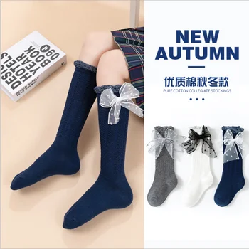 2020 jeseň zimné Oblečenie Nové Deti, Batoľatá Dievčatá Veľký Luk Kolená Vysoké Dlhé Mäkké Bavlnené Čipky Baby Ponožky Bowknot Bavlnené Ponožky