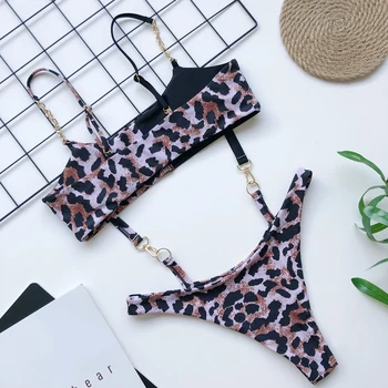 Bikiny 2020 Sexy Plavky Ženy Plavky Leopard Tlač Brazílske Bikini Set Remeň Vystrihnúť Plaviek Dve Kus Plavky Plávať