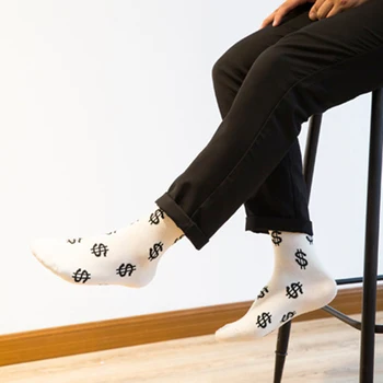 New Horúce Módne Jar Jeseň Mužov Ponožky Dolár, Symbol Vytlačené Pohodlné, Priedušné, Absorbujú Pot, Anti-slip Muž Stredného Dlhá Ponožka