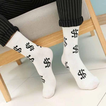 New Horúce Módne Jar Jeseň Mužov Ponožky Dolár, Symbol Vytlačené Pohodlné, Priedušné, Absorbujú Pot, Anti-slip Muž Stredného Dlhá Ponožka