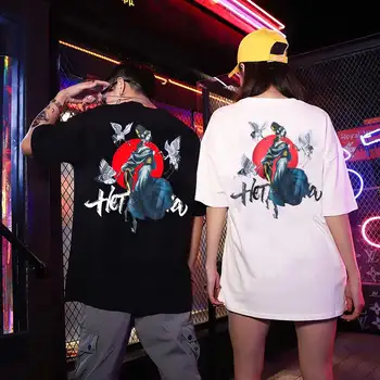 Polovičný Rukáv T Košele Japonský žeriav dizajn tshirts Streetwear Tlač hip hop Bavlna Topy Tees drop shipping mužov šaty veľkoobchod