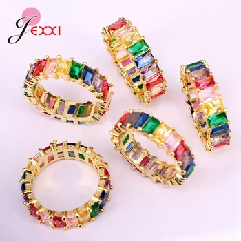 Kórejský Štýl Rainbow 925 Stering Strieborný Prsteň Zlatá Farba Zirkón Luxusné Zásnubný Prsteň Stranou Prsteň, Šperky Pre Ženy Darček