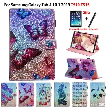 SM-T515 obal Pre Samsung Galaxy Tab 10.1 2019 T510 T515 SM-T510 Kryt Funda Tablet Lesk Motýľ Maľované Stojan Shell +Darček