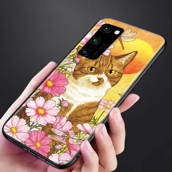 Kvet mačka umenie pre Huawei Honor 9A 9C 9S 9X 10 9 Lite 30 20 Pro 10i 8X 8 8A 7A 7C Pro Lite Black Telefón Prípade
