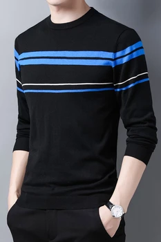 Dlhý rukáv pánske T-Shirt nový štýl prúžkované Pulóvre jednoduché business bežné vlna slim klesnutie sveter