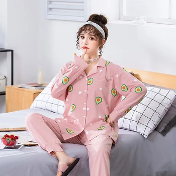 Jeseň plus veľkosť pyžamo nastaviť ženy bavlna sleepwear voľné domov handričkou femail oblečenie pre voľný čas pyžamo femme