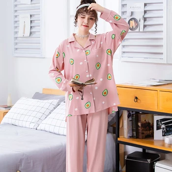 Jeseň plus veľkosť pyžamo nastaviť ženy bavlna sleepwear voľné domov handričkou femail oblečenie pre voľný čas pyžamo femme