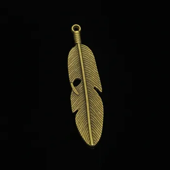 22pcs Antické Bronzové Pozlátené pierko zobrazili kľúčové tlačidlá pre Šperky, Takže DIY Ručne vyrábané Prívesky 59*16 mm