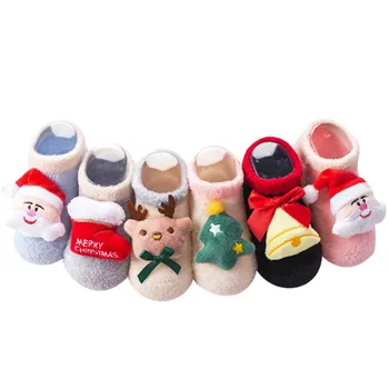 Vianočné Baby Ponožky Chlapci Dievčatá Kojenecká Zimné Bavlna Cartoon MiddleSocks Teplé Silikónový Anti-Slip Poschodí Teplejšie Ponožky A26
