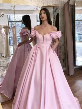 Lacné Jednoduché Ružové Šaty Ples Dlho 2020 vestidos de gala Ramena Večerné Šaty na Zákazku Riadok Formálnej Strany Plášte