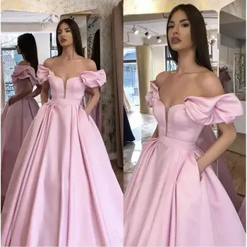 Lacné Jednoduché Ružové Šaty Ples Dlho 2020 vestidos de gala Ramena Večerné Šaty na Zákazku Riadok Formálnej Strany Plášte