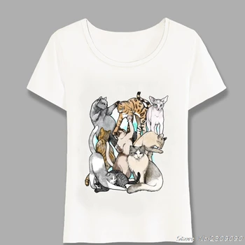 Roztomilý Zvieratá Hromadu Mačka Láska T-Shirt Lete Ženy T-shirt Bežné Topy Milujem Môj Priateľ Mačiatko Dizajn Tees Žien T-shirt Harajuku