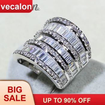 Vecalon Luxusné Ženy Cenné Šperky krúžok AAAAA Zirkón Cz 925 Sterling Silver Zapojenie svadobné Kapela prstene pre ženy Darček