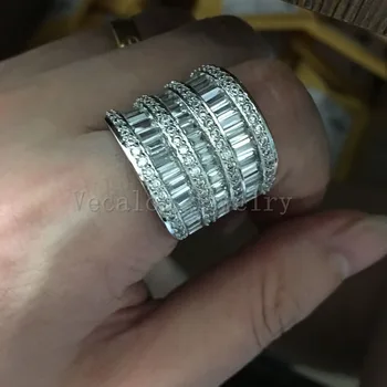 Vecalon Luxusné Ženy Cenné Šperky krúžok AAAAA Zirkón Cz 925 Sterling Silver Zapojenie svadobné Kapela prstene pre ženy Darček