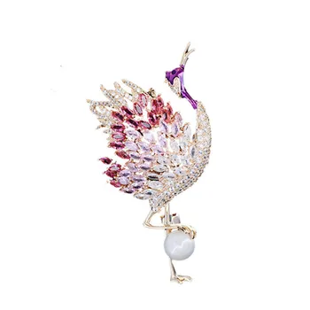 Kreatívne Jednoduché Flamingo Brošne Kolíky Pozlátené Šperky Značky Pre Ženy 2021 Nové Módne Svadobné Zirconia Vták Corsage