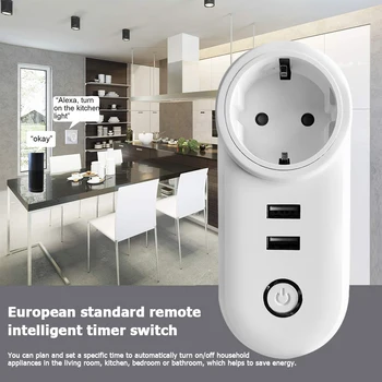 Smart Plug EÚ a USA, UK, Adaptér 2,4 GHz WiFi Smart Wireless Zásuvky s dvomi USB Porty pre Alexa Domovská stránka Google Diaľkové Ovládanie Zásuvky