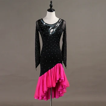 Prehrabať Štýl dlhý rukáv latinské Tanečné Šaty Oblečenie Salsa Spoločenský Kostým Súťaž Sukne pre ženy