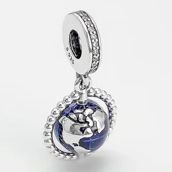 925 Sterling Silver Kúzlo Spinning Mape Sveta Prívesok Fit Ženy Pandora Náramok & Náhrdelník Diy Šperky