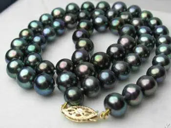 Ohromujúci 10-11 mm Tahitian zelená čierna perlový náhrdelník 18-palcové 14k/20