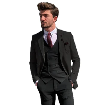 Mans Obleky Pre Svadobné Tweed Tuxedos Najlepší Muž Nosenie Svadobné Šaty Prom Šaty Obleku Tri Kusy Oblek(Sako+Nohavice+Vesta)