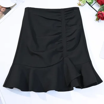 Harajuku Skladaný Čiernej Sukni Flounce Lem Frill Ruched Prehrabať Sukne Japonskom Štýle Roztomilé Sukne Kawaii Streetwear Letné Sukne Žena