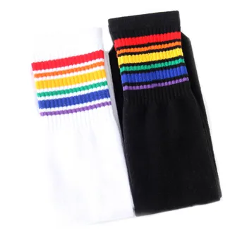 Ženy Rainbow Prekladané Podkolienky Farebné Pruhované Pančuchy Stehenné Vysoké Ponožky Teplé Bavlna Activewear Dlhé Pančuchy Pre Dievčatá